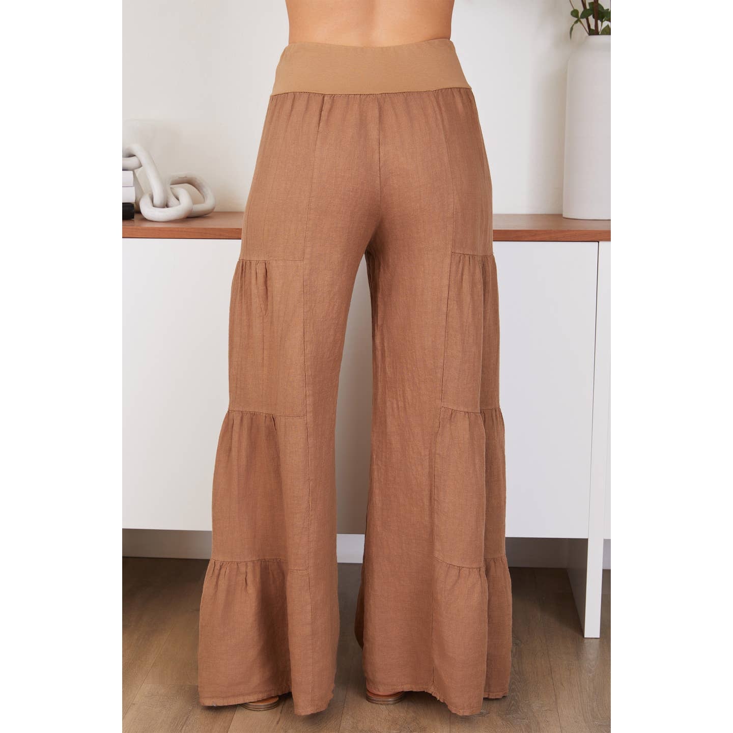 A Milio Milano Linen Tiered Palazzo Pant(255005/2-36-CAMEL)