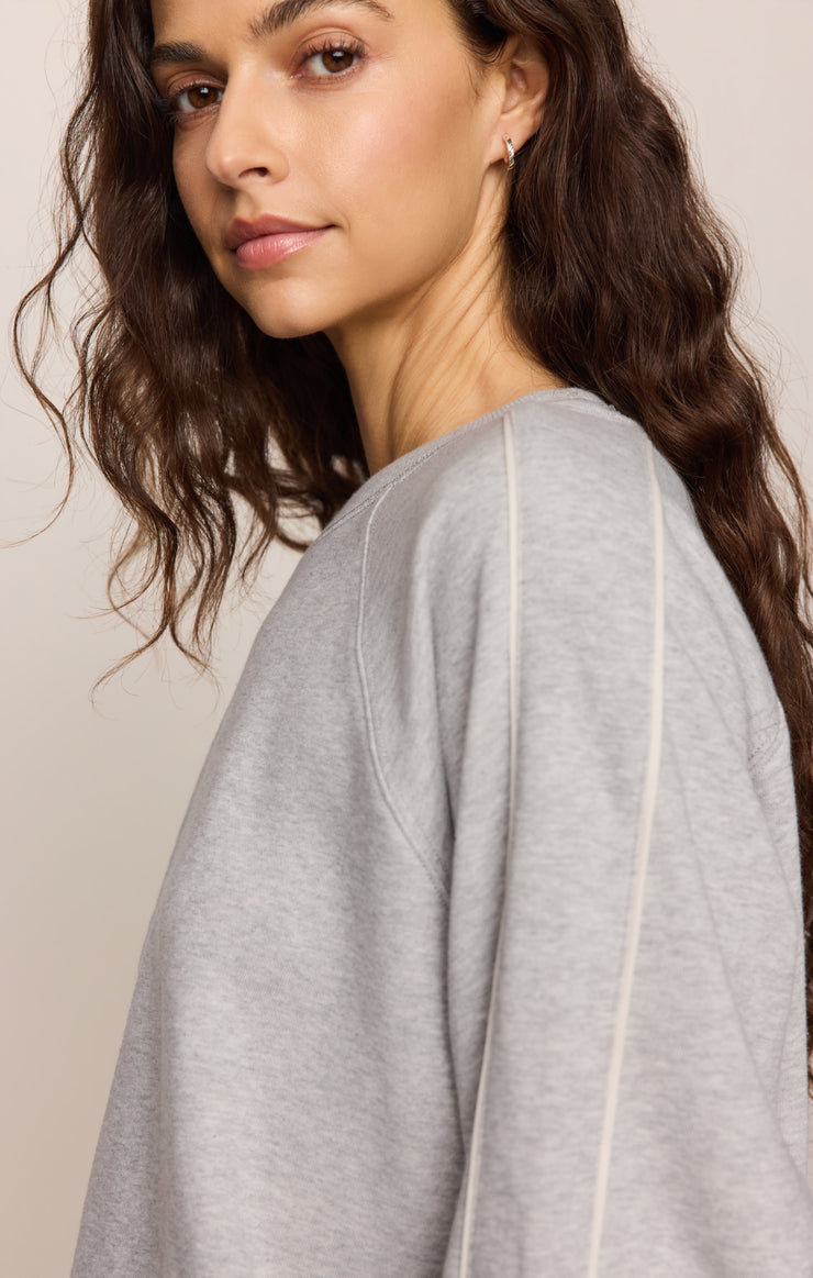 SPORT STRIPE BOYFRIEND KNIT TERRY SWEATSHIRT