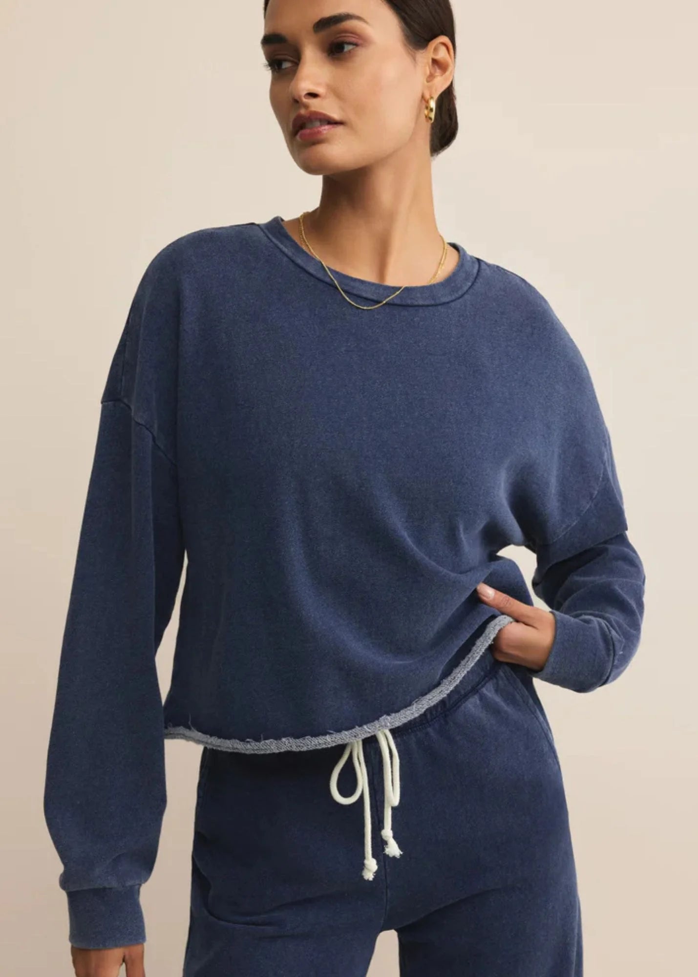 CIRCUIT KNIT DENIM SWEATSHIRT