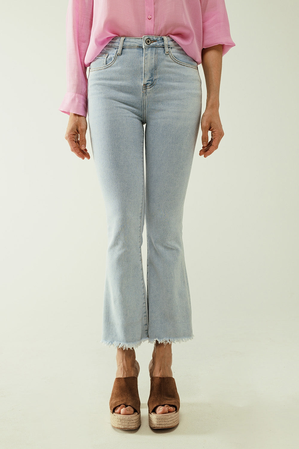 European flared light blue denim