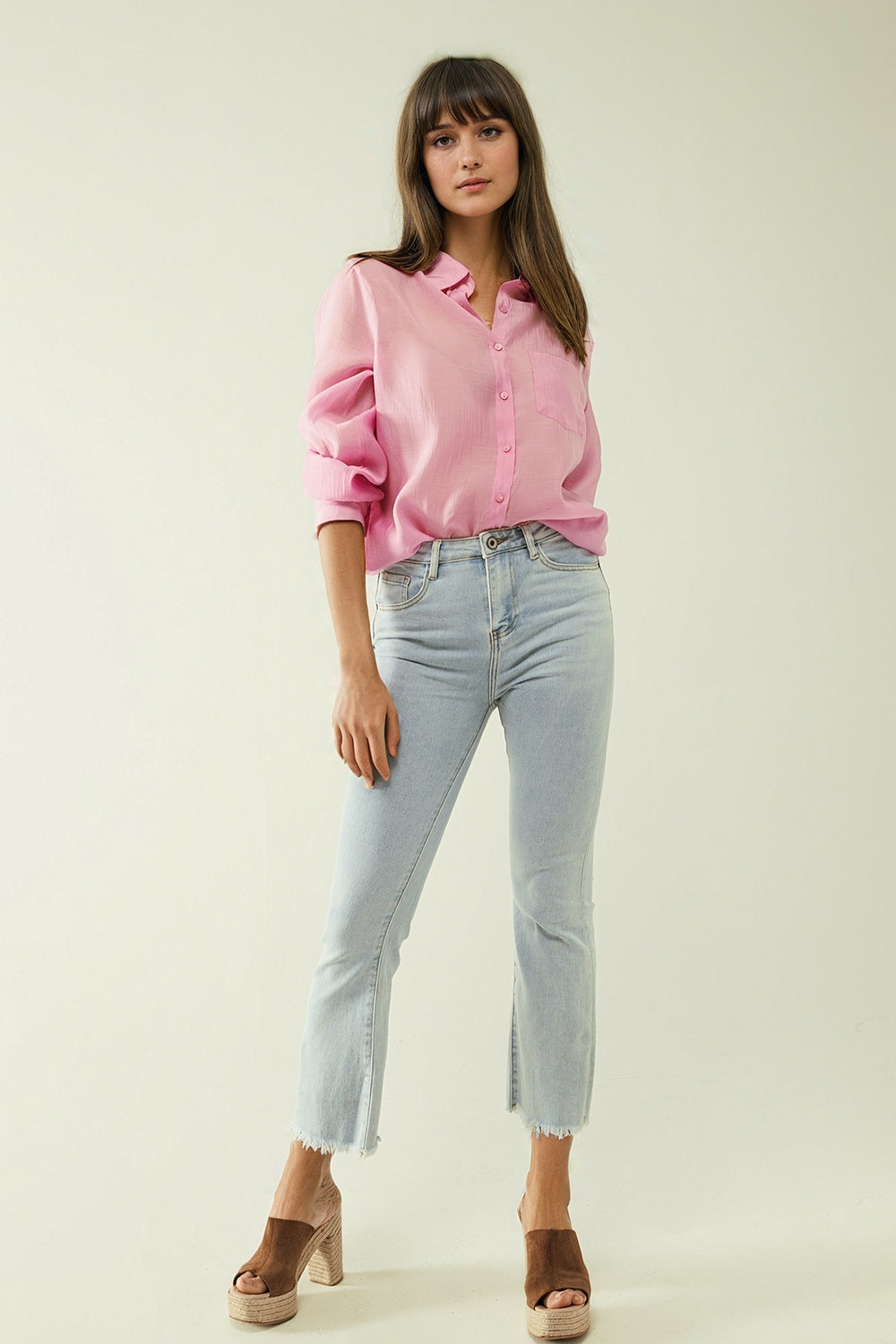 European flared light blue denim