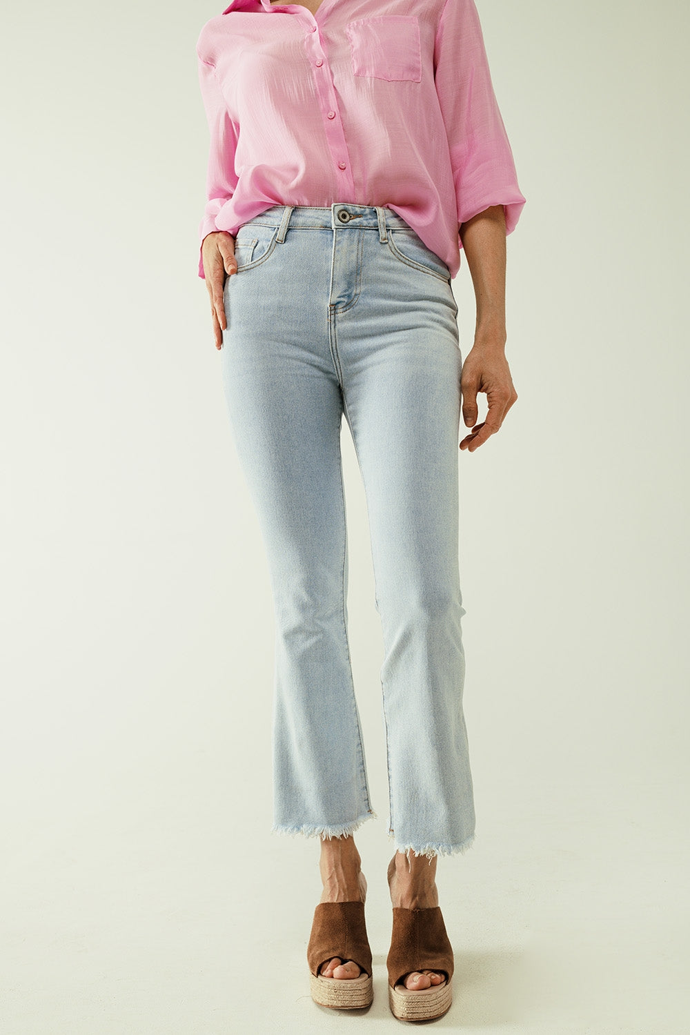 European flared light blue denim