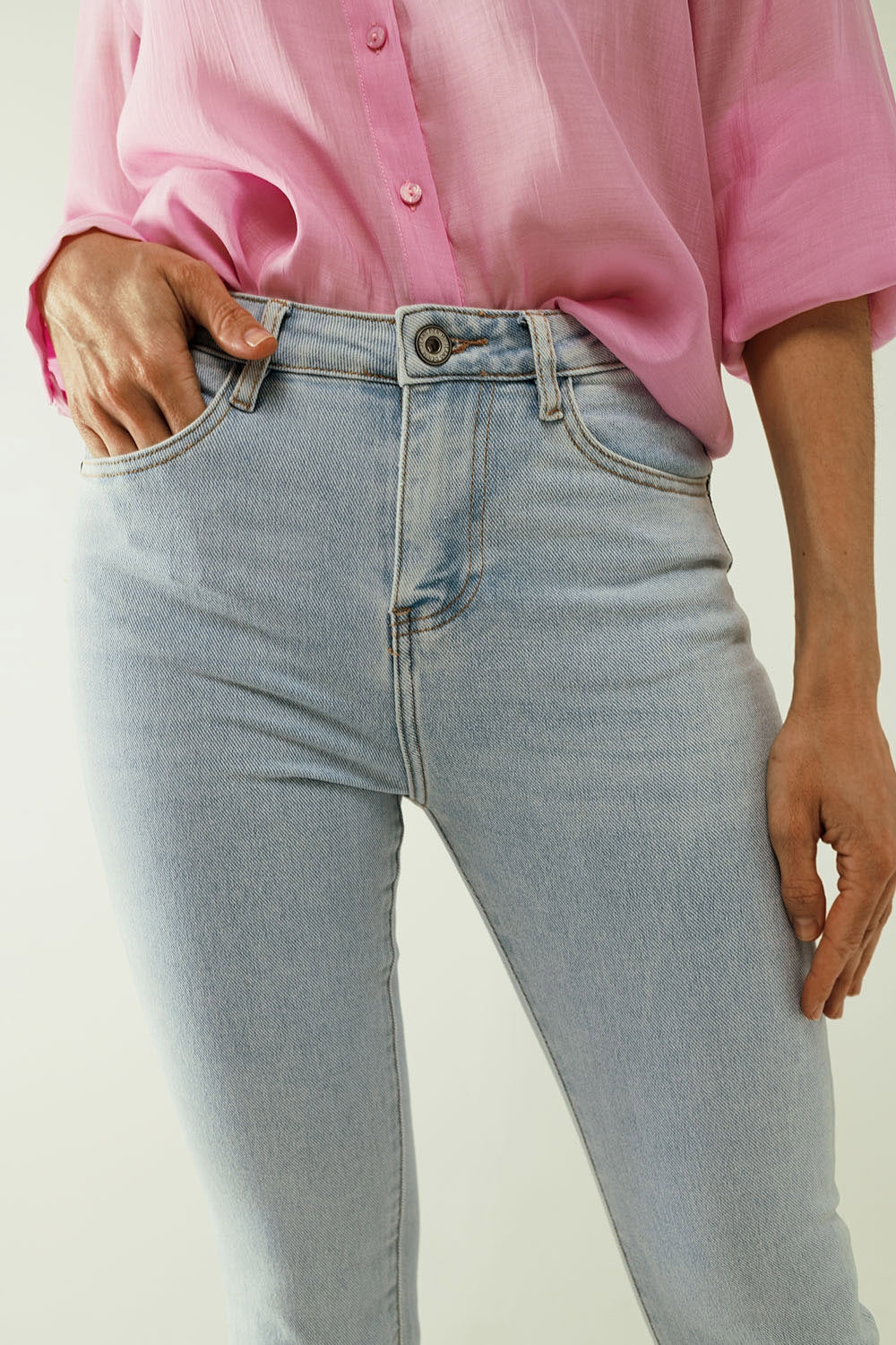 European flared light blue denim