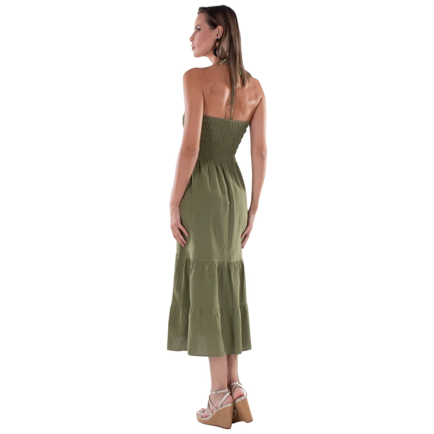 NW1567 - Olive Green Cotton Dress