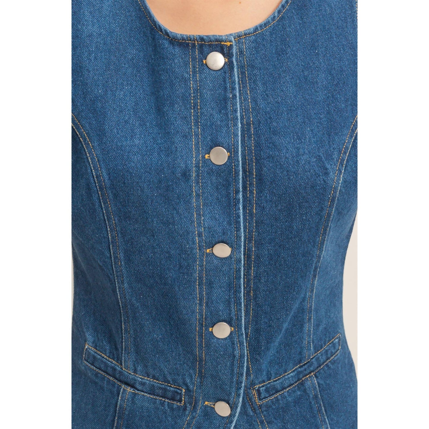 Button-Front Sleeveless Denim Vest