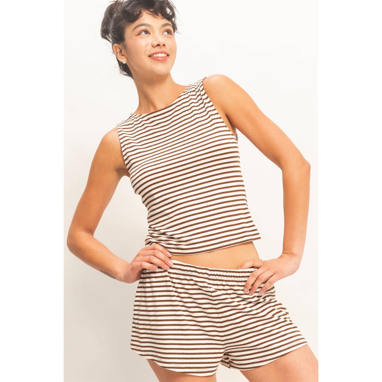Striped Sleeveless Tank And Shorts Set