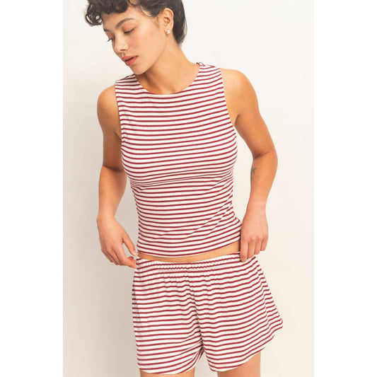 Striped Sleeveless Tank And Shorts Set