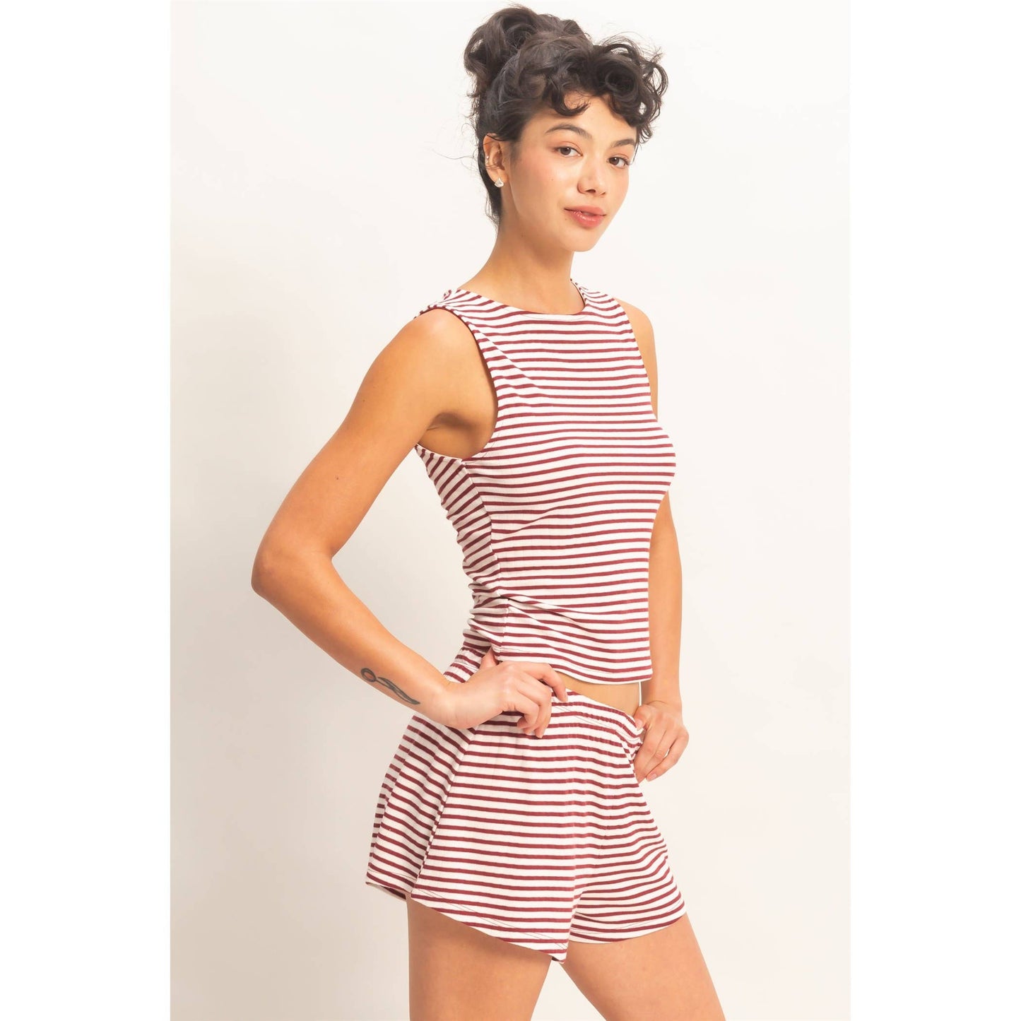 Striped Sleeveless Tank And Shorts Set
