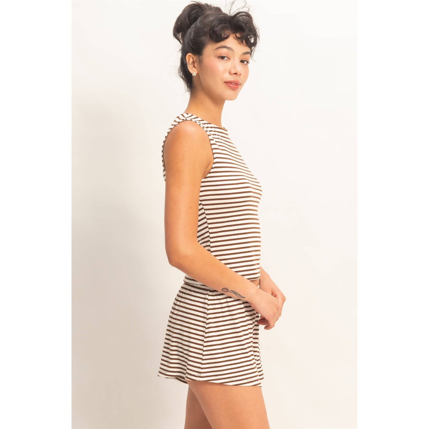 Striped Sleeveless Tank And Shorts Set