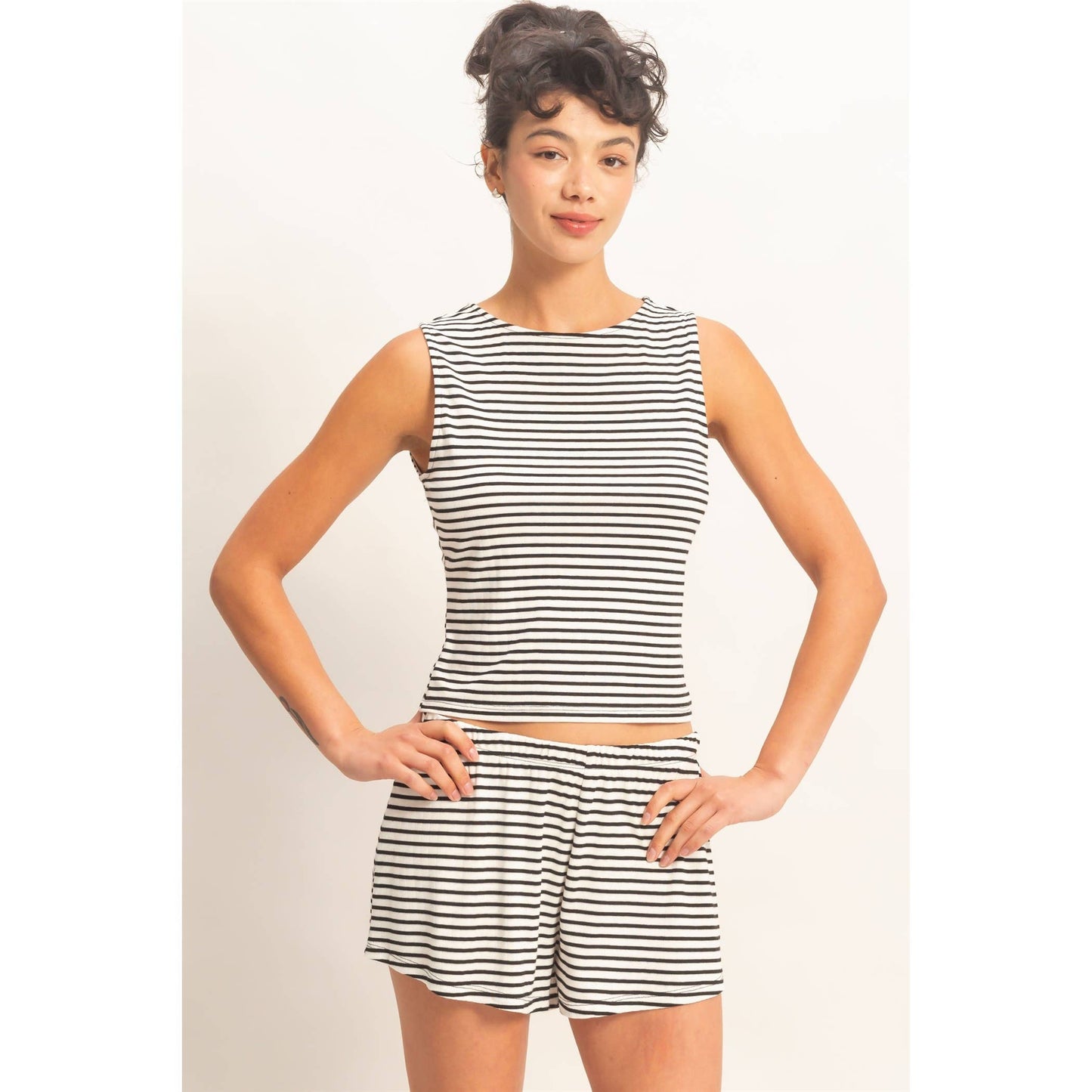 Striped Sleeveless Tank And Shorts Set