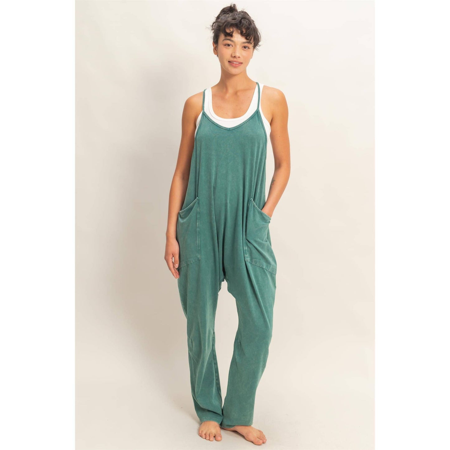 Mineral Wash Spaghetti Strap Jumpsuit
