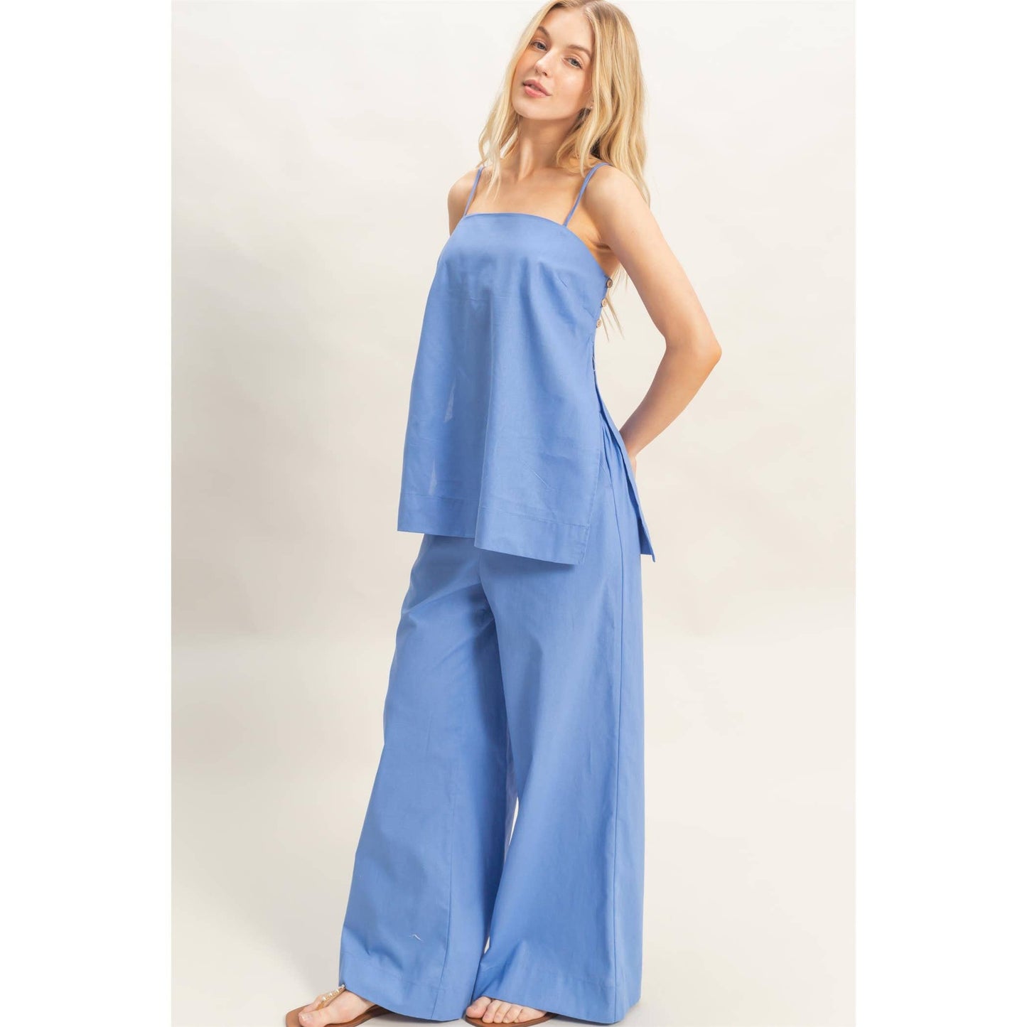 Spaghetti Strap Top & Wide-Leg Pants Set