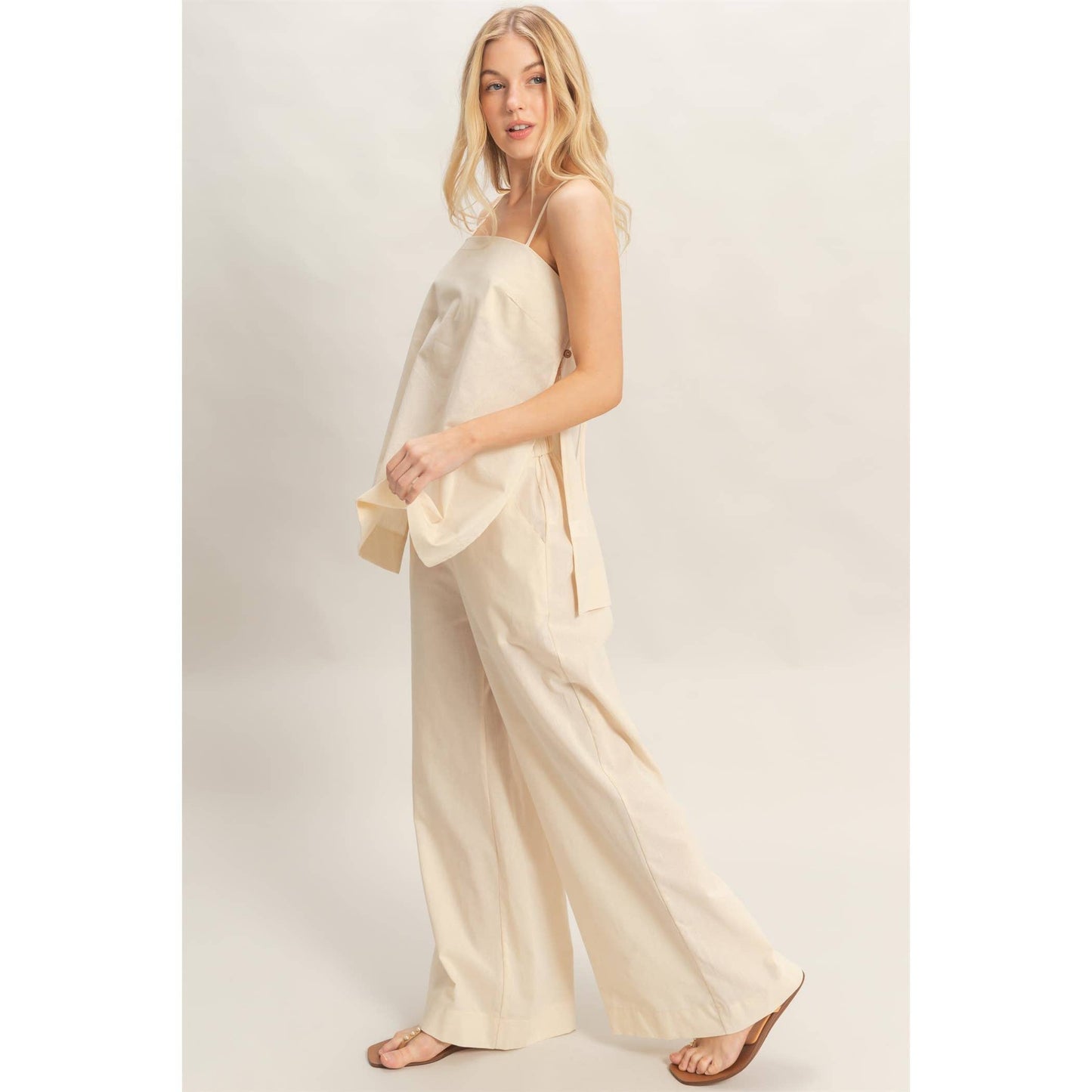 Spaghetti Strap Top & Wide-Leg Pants Set