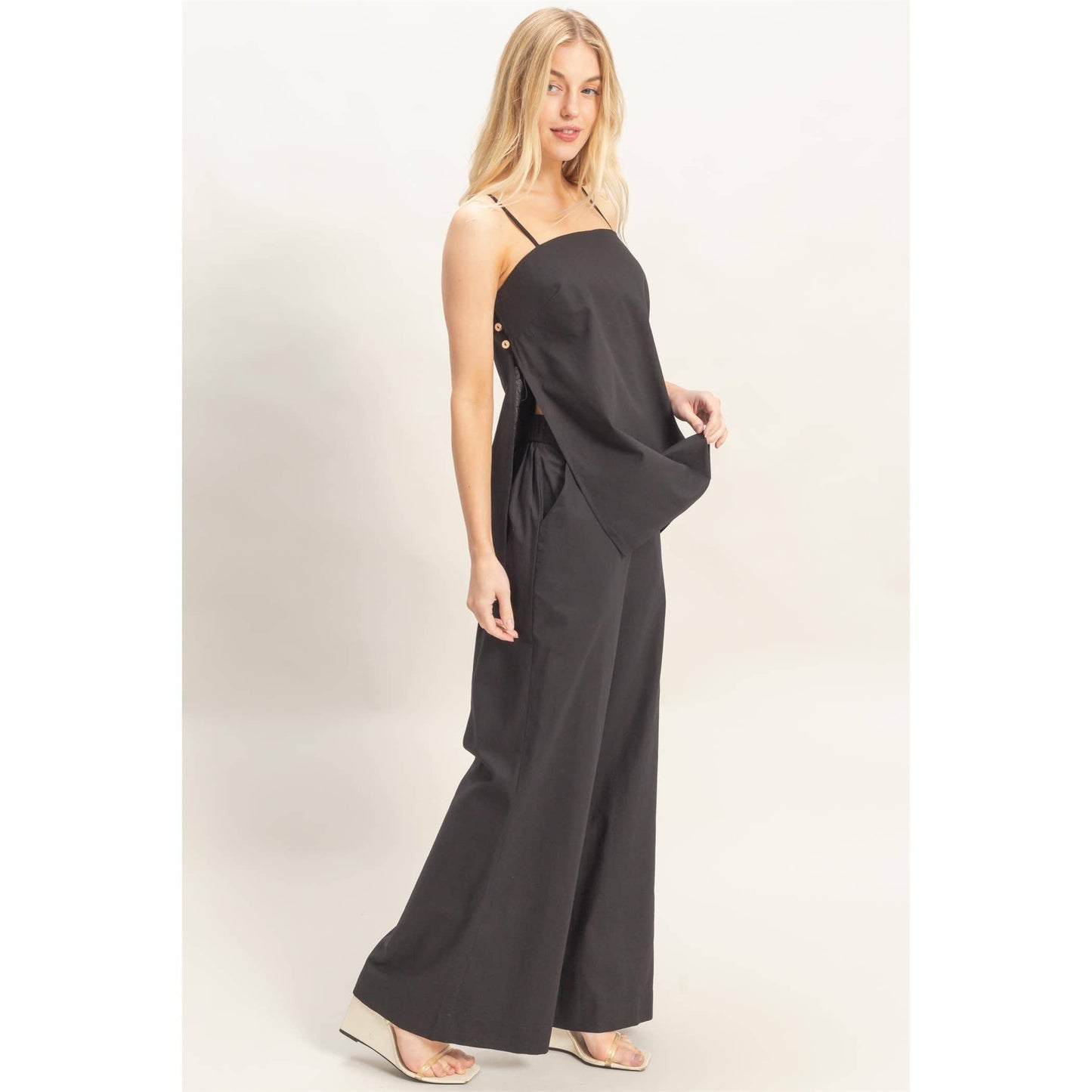 Spaghetti Strap Top & Wide-Leg Pants Set