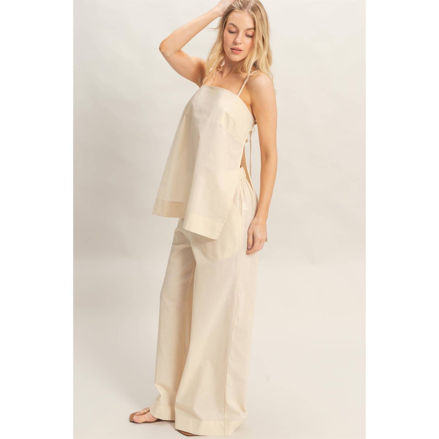 Spaghetti Strap Top & Wide-Leg Pants Set