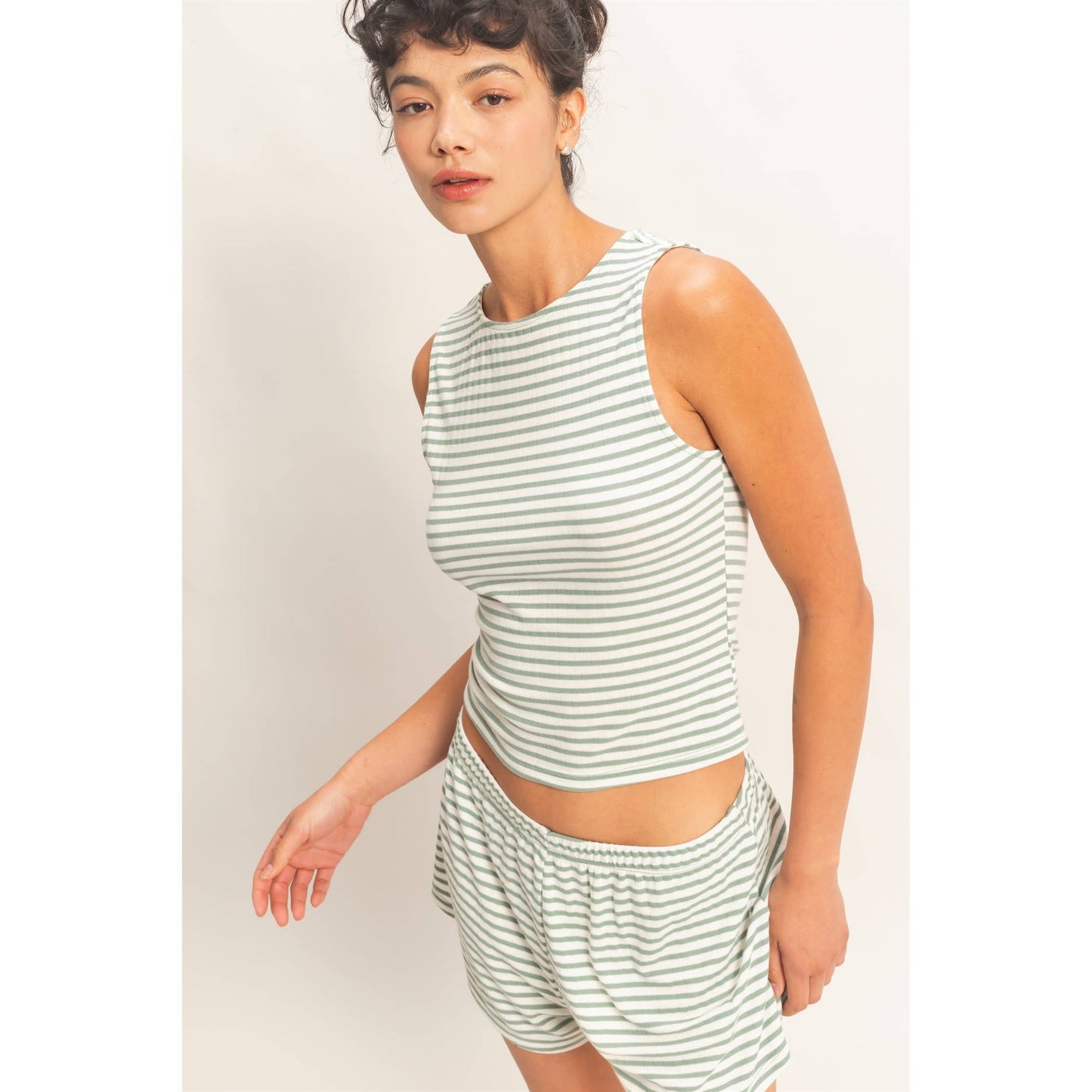 Striped Sleeveless Tank And Shorts Set