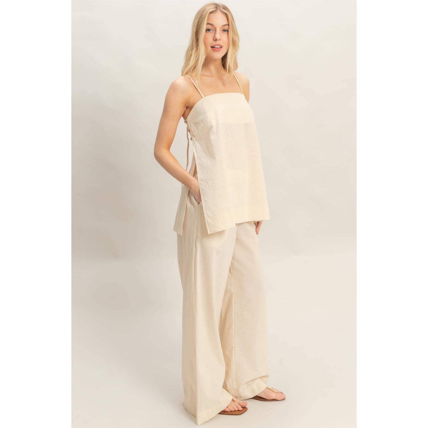 Spaghetti Strap Top & Wide-Leg Pants Set