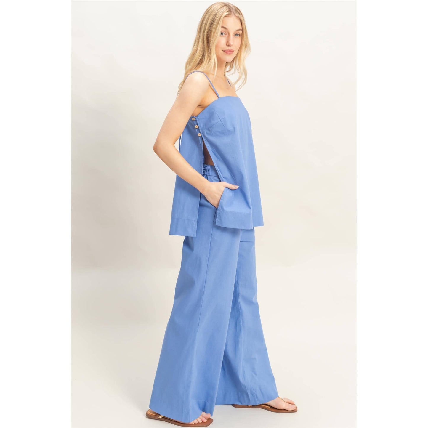 Spaghetti Strap Top & Wide-Leg Pants Set
