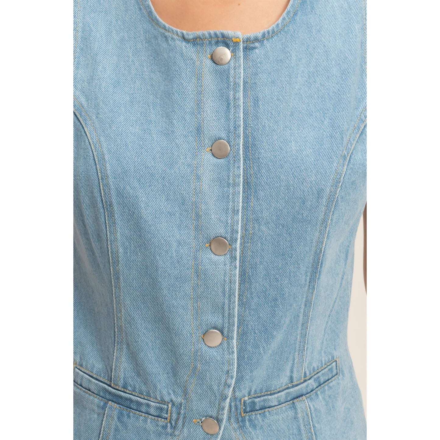 Button-Front Sleeveless Denim Vest