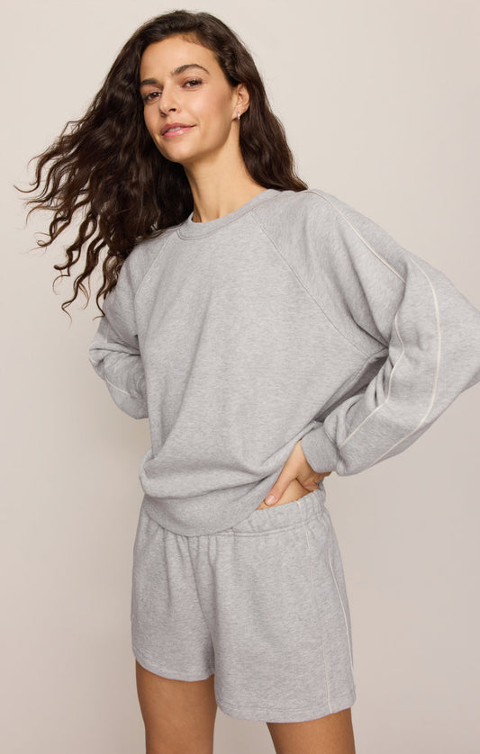 SPORT STRIPE BOYFRIEND KNIT TERRY SWEATSHIRT
