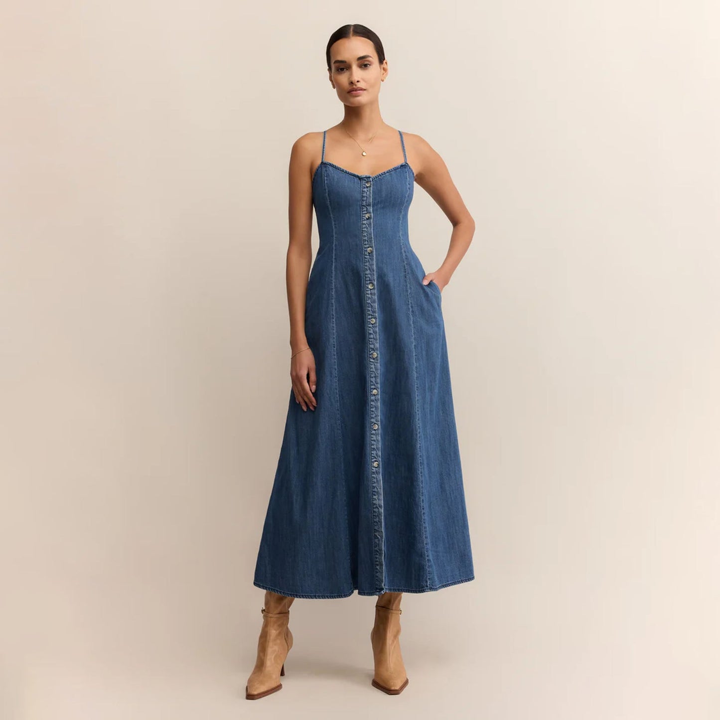 Z Supply Angel Eyes Denim Midi Dress Medium Indigo