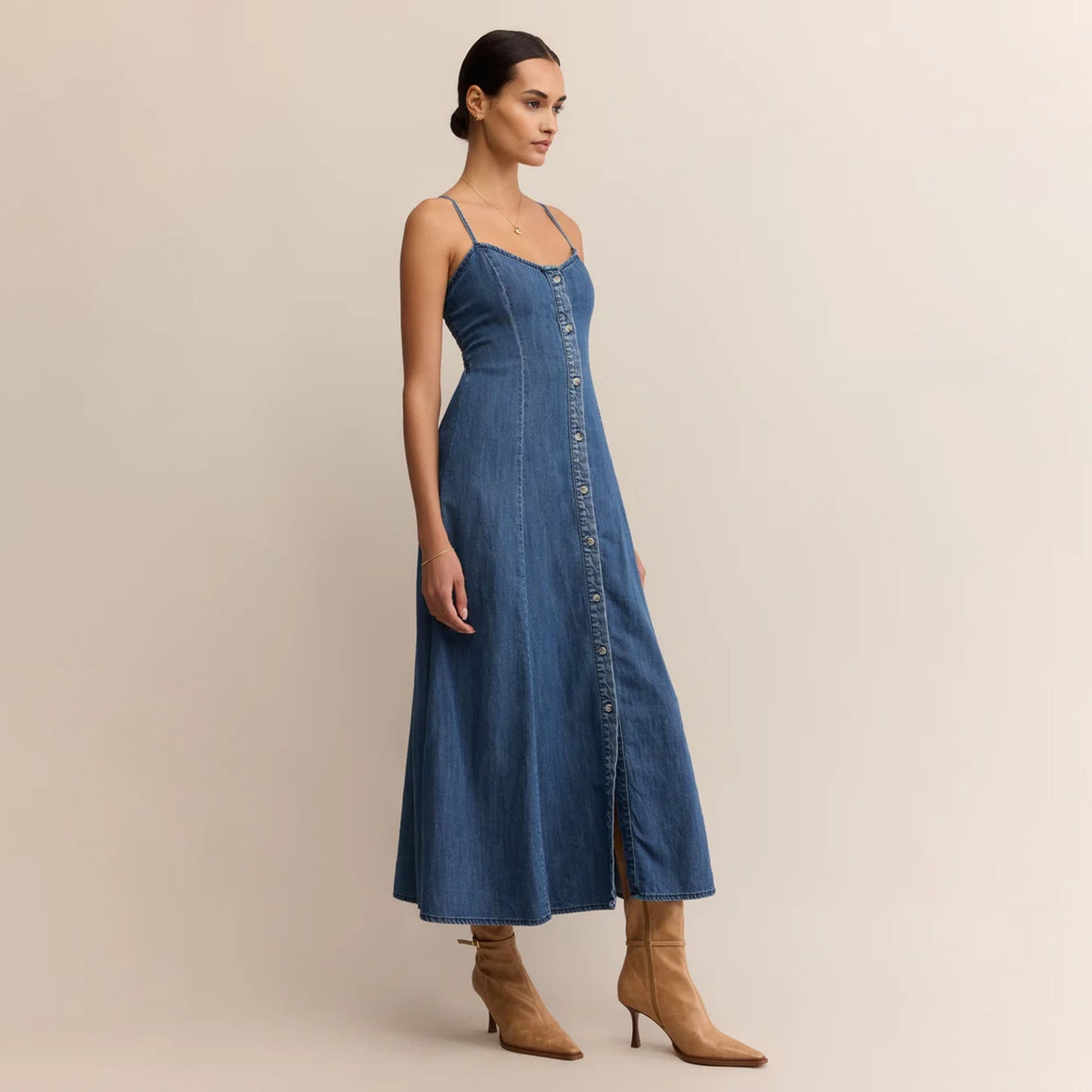 Z Supply Angel Eyes Denim Midi Dress Medium Indigo