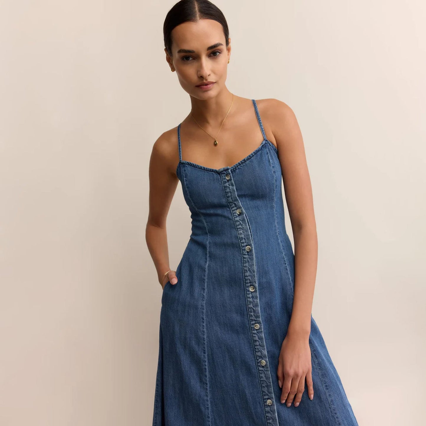 Z Supply Angel Eyes Denim Midi Dress Medium Indigo