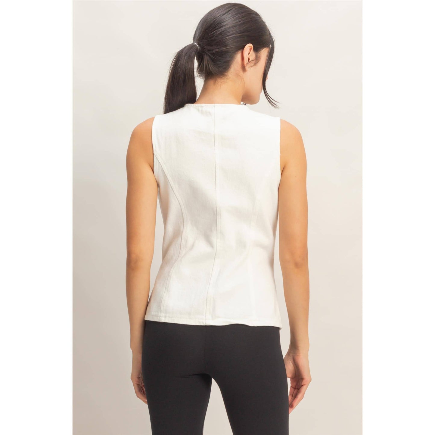 Button-Front Sleeveless Denim Vest