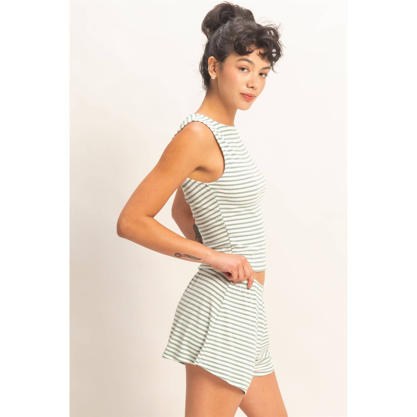 Striped Sleeveless Tank And Shorts Set