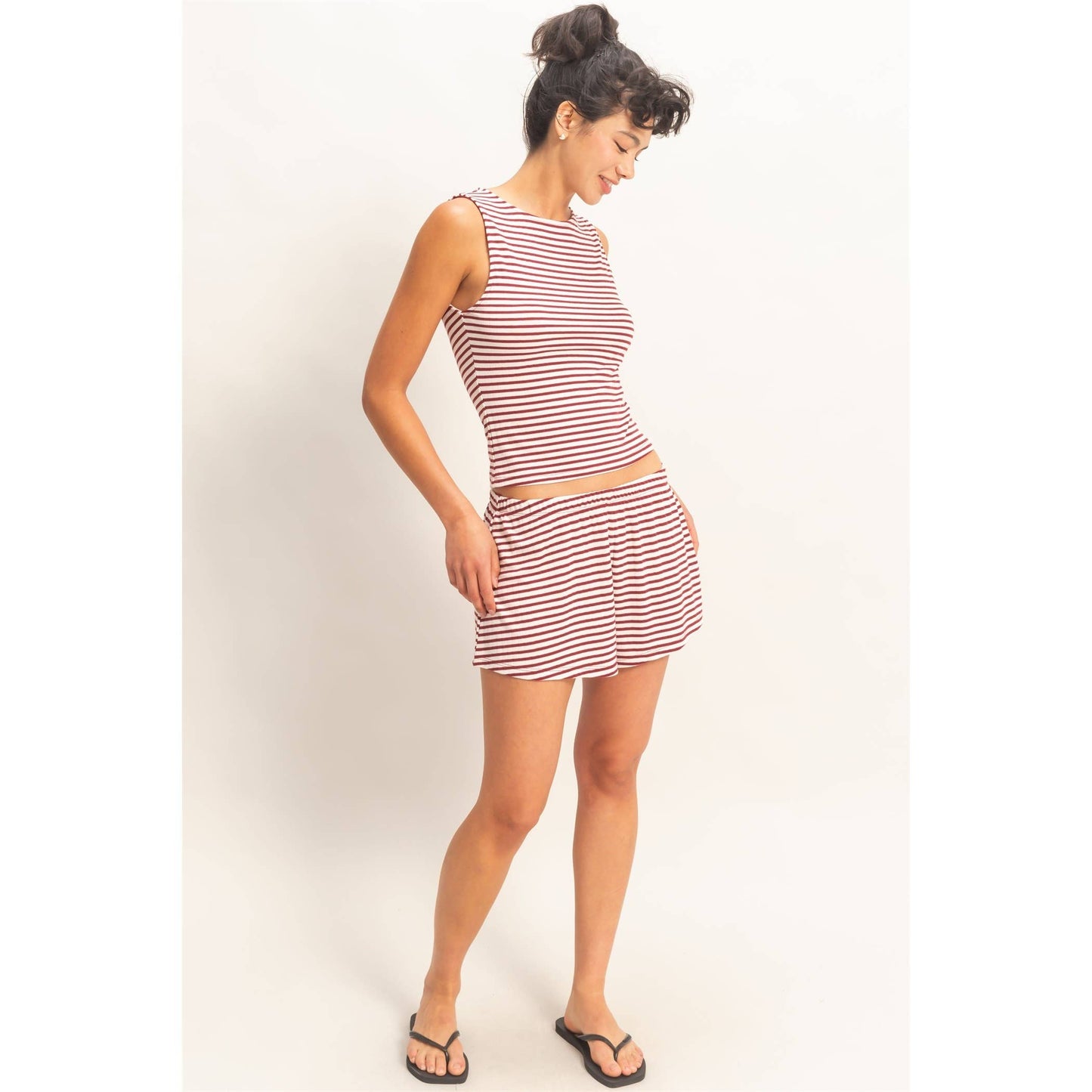 Striped Sleeveless Tank And Shorts Set
