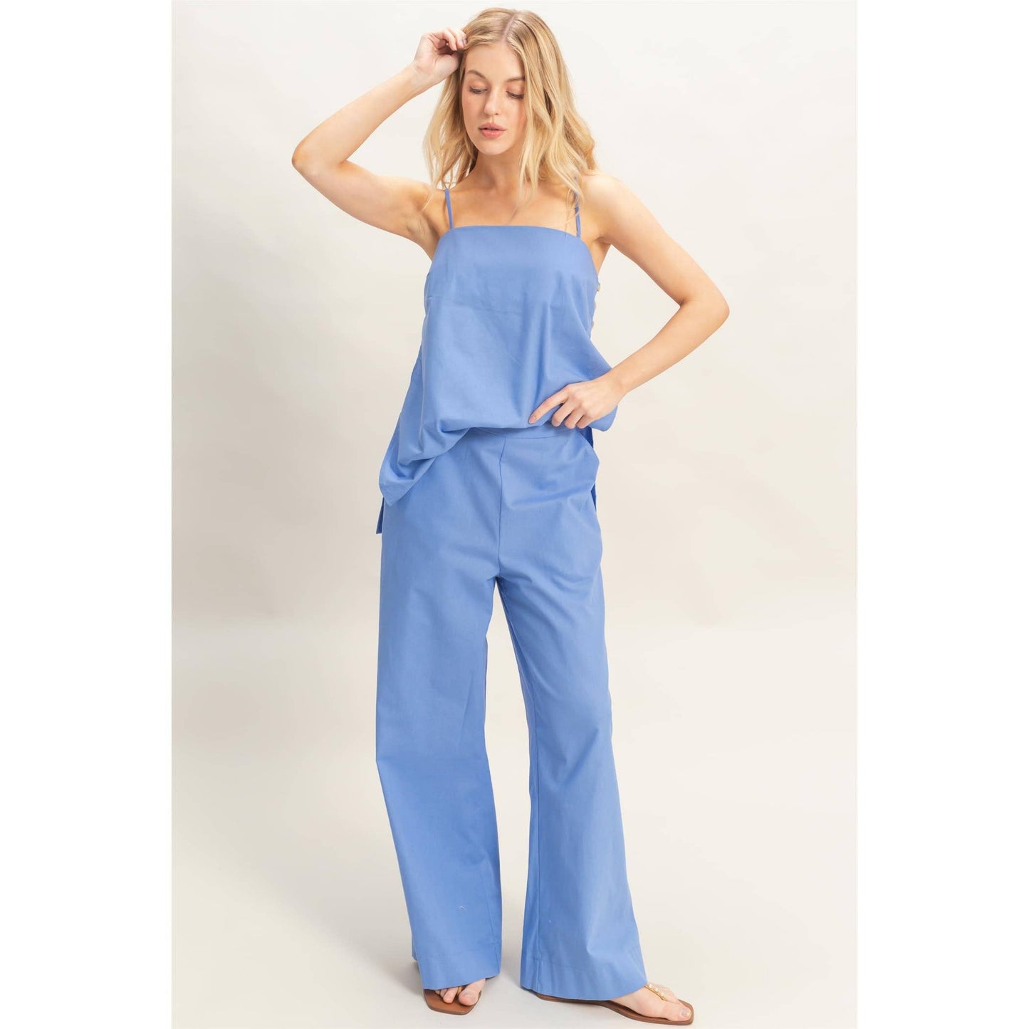 Spaghetti Strap Top & Wide-Leg Pants Set