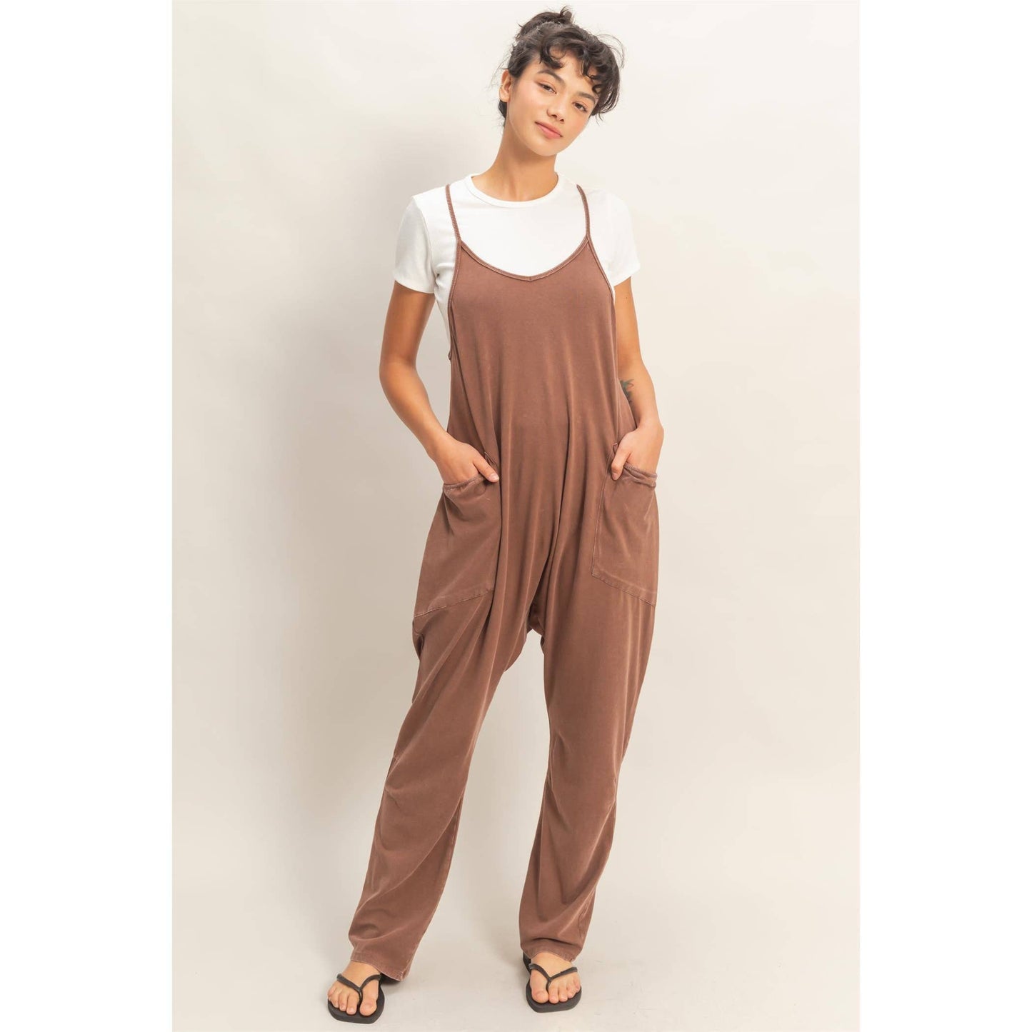 Mineral Wash Spaghetti Strap Jumpsuit