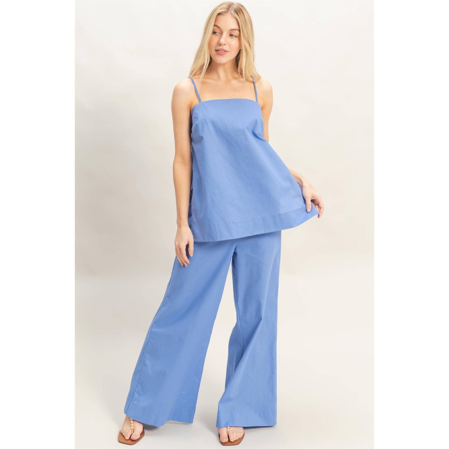 Spaghetti Strap Top & Wide-Leg Pants Set