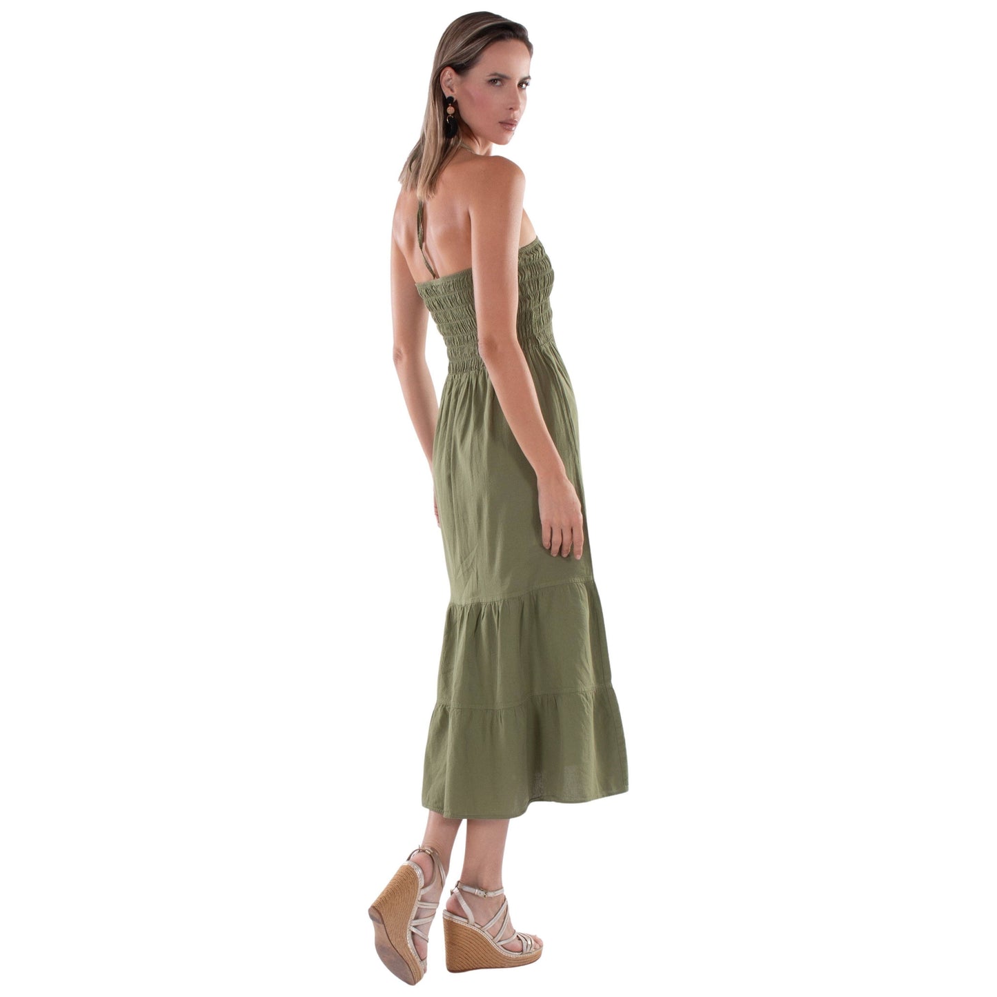 NW1567 - Olive Green Cotton Dress