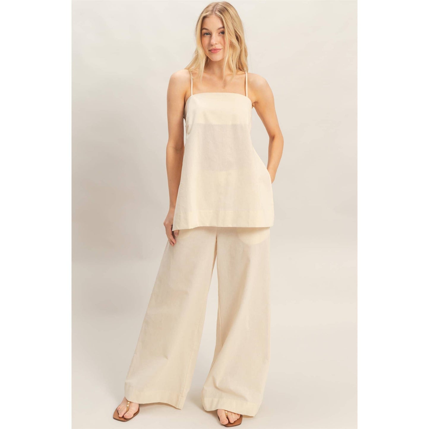 Spaghetti Strap Top & Wide-Leg Pants Set